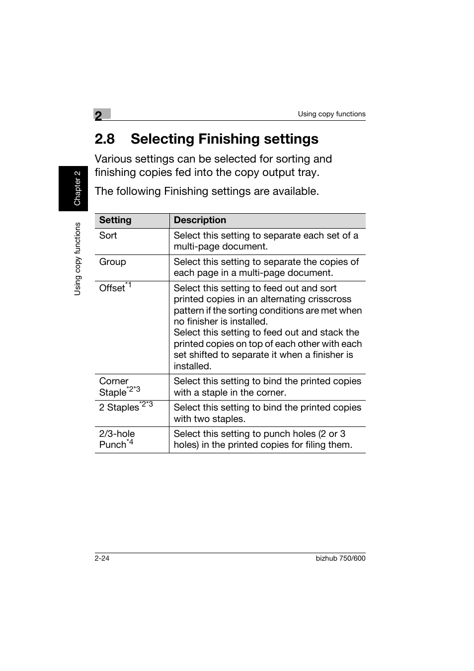 8 selecting finishing settings, 8 selecting finishing settings -24 | Konica Minolta bizhub 750 User Manual | Page 61 / 150