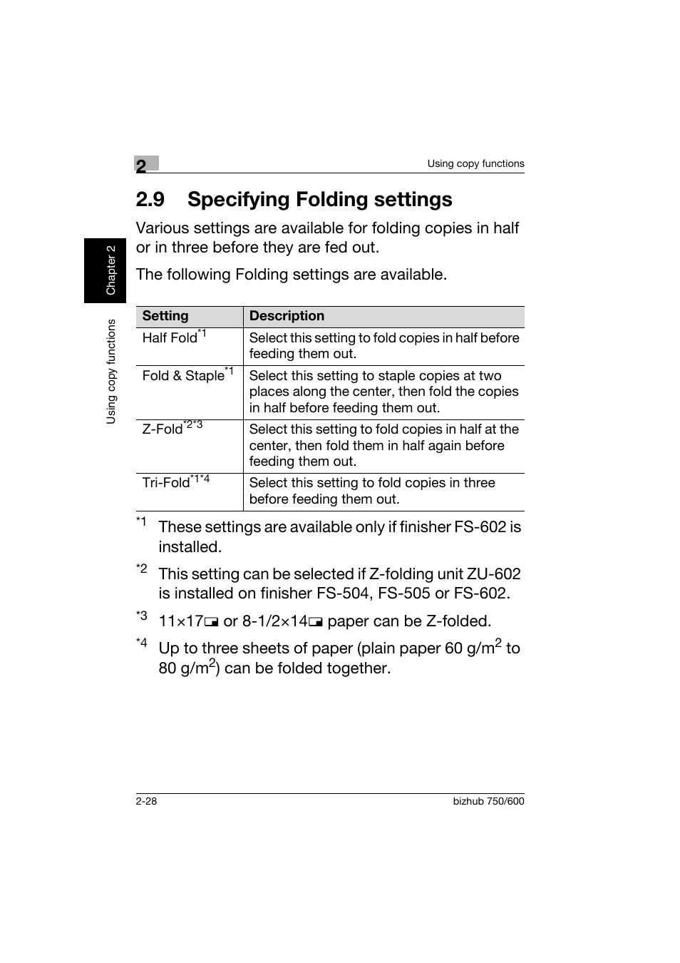 9 specifying folding settings, 9 specifying folding settings -28 | Konica Minolta bizhub 750 User Manual | Page 65 / 150