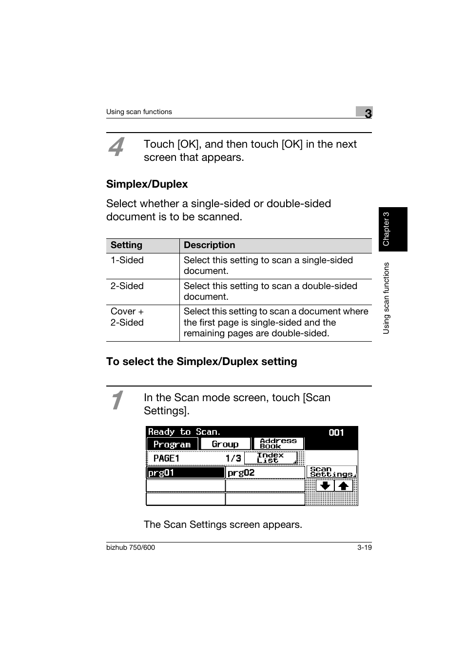 Simplex/duplex, To select the simplex/duplex setting | Konica Minolta bizhub 750 User Manual | Page 98 / 150