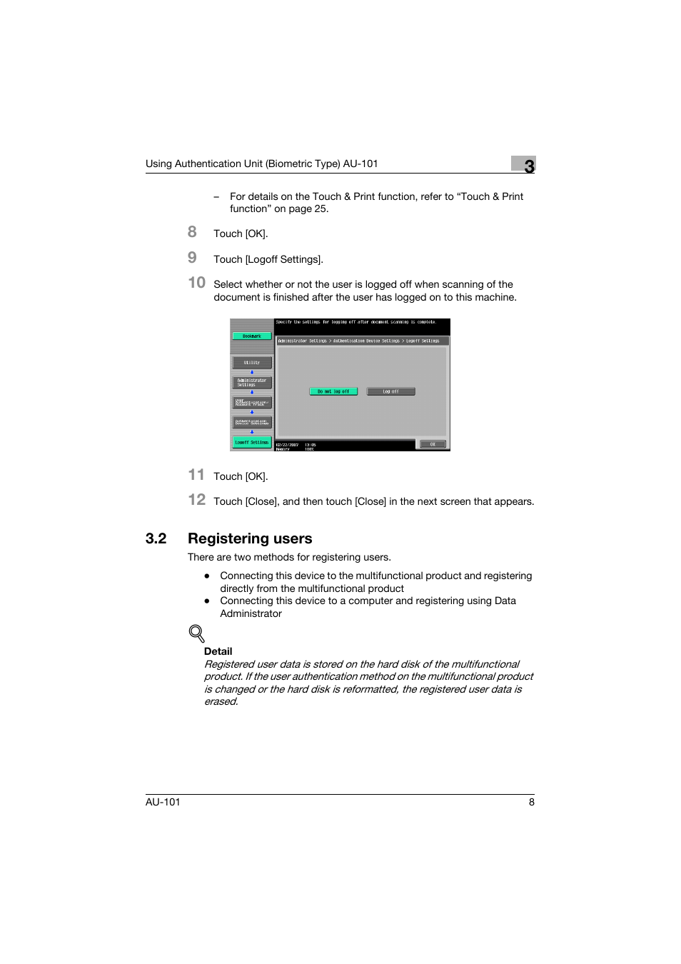 2 registering users, Registering users | Konica Minolta bizhub C451 User Manual | Page 9 / 44