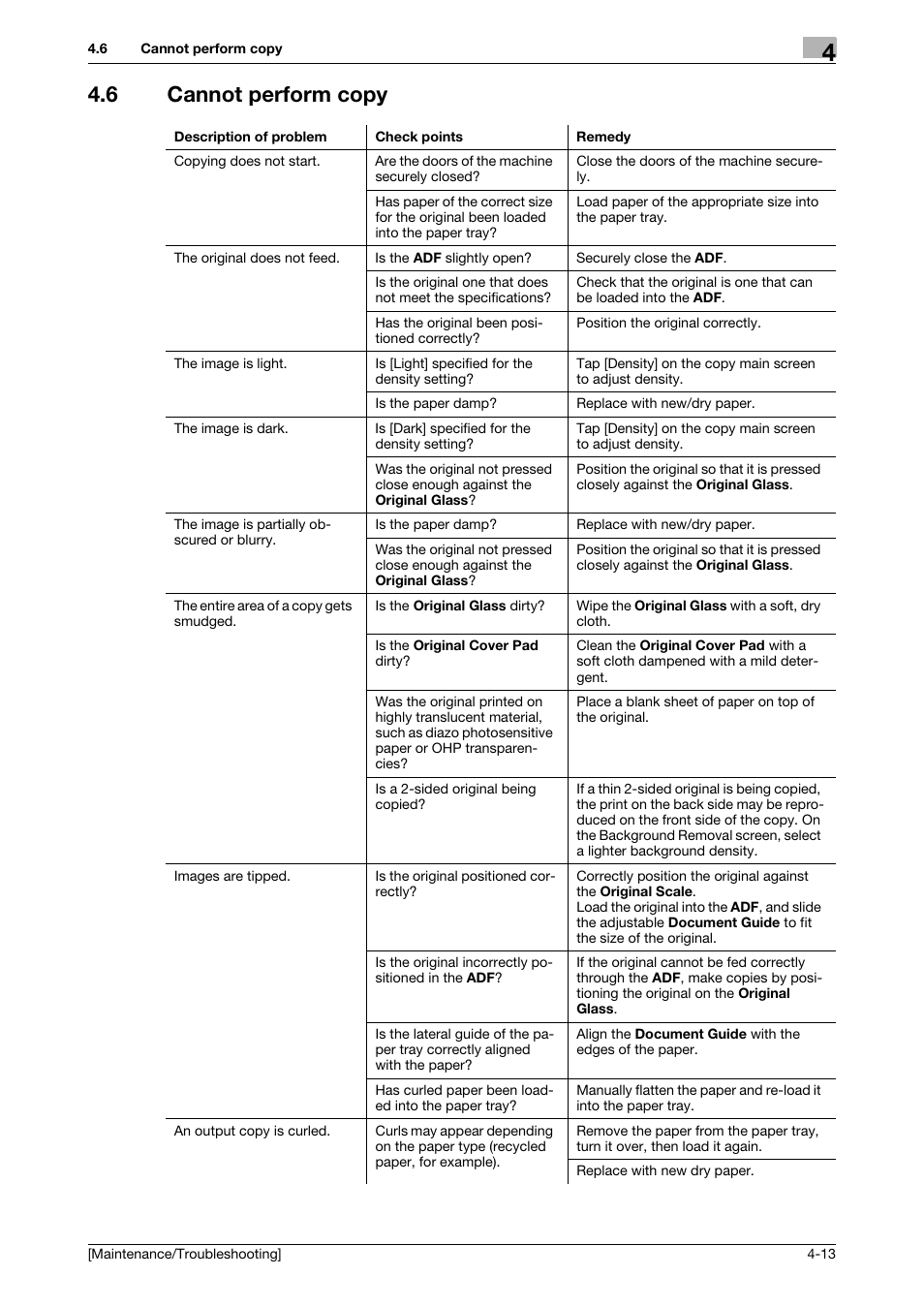 6 cannot perform copy, Cannot perform copy -13 | Konica Minolta bizhub 4050 User Manual | Page 46 / 56