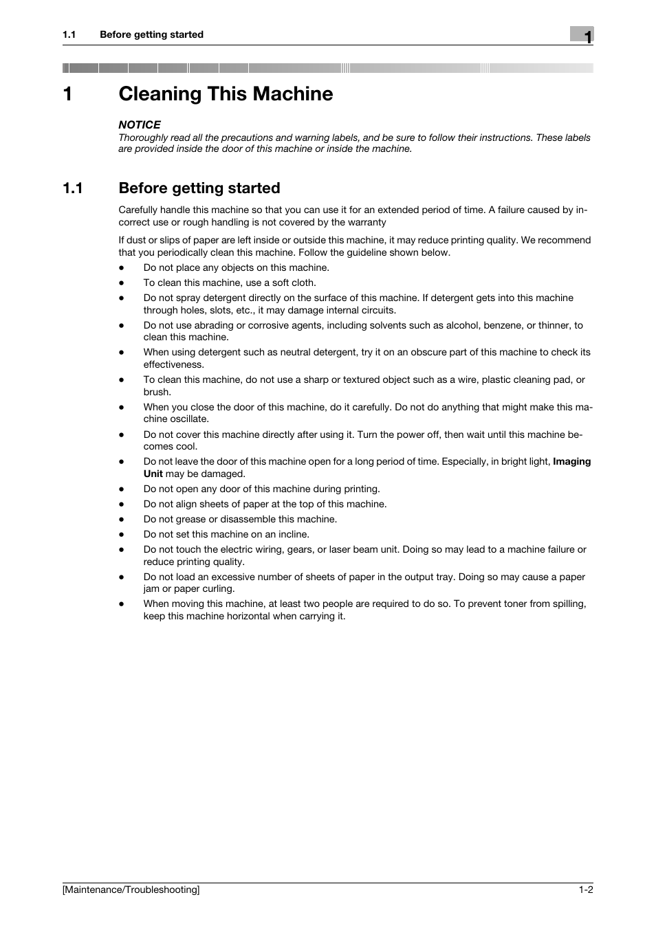 1 cleaning this machine, 1 before getting started, Cleaning this machine | Before getting started -2, 1cleaning this machine | Konica Minolta bizhub 4050 User Manual | Page 5 / 56