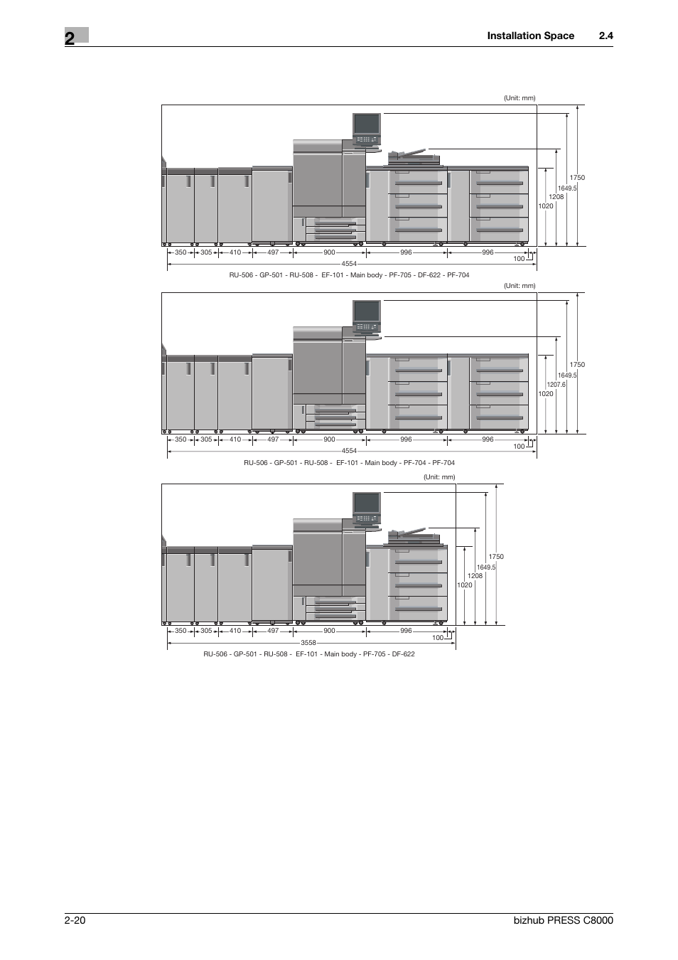 Installation space | Konica Minolta bizhub PRESS C8000 User Manual | Page 27 / 50