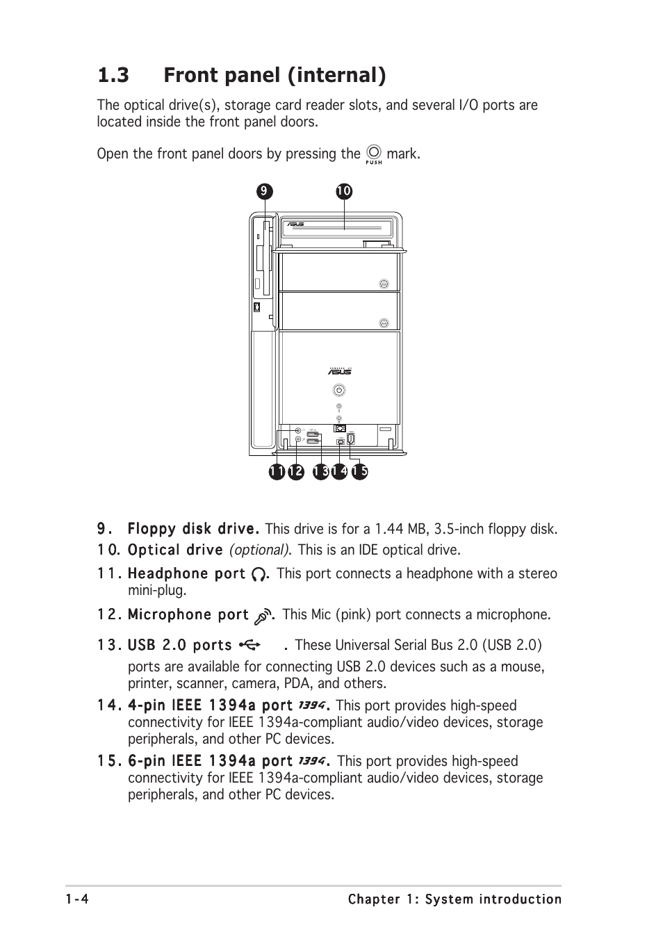 3 front panel (internal) | Asus T2-AE1 User Manual | Page 14 / 104