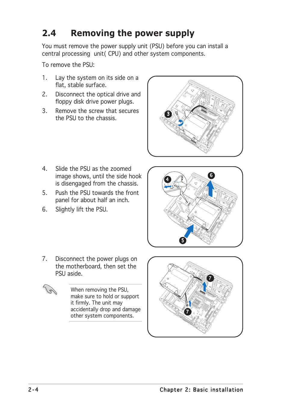 4 removing the power supply | Asus T2-AE1 User Manual | Page 22 / 104