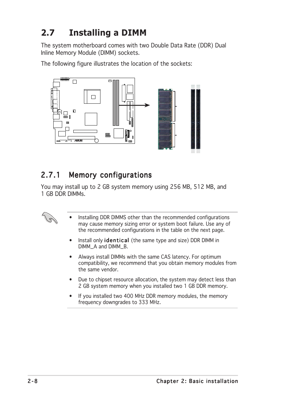 7 installing a dimm | Asus T2-AE1 User Manual | Page 26 / 104