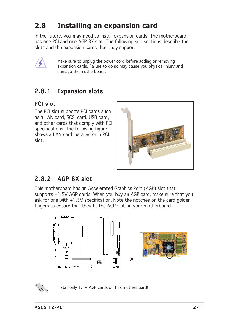 8 installing an expansion card | Asus T2-AE1 User Manual | Page 29 / 104