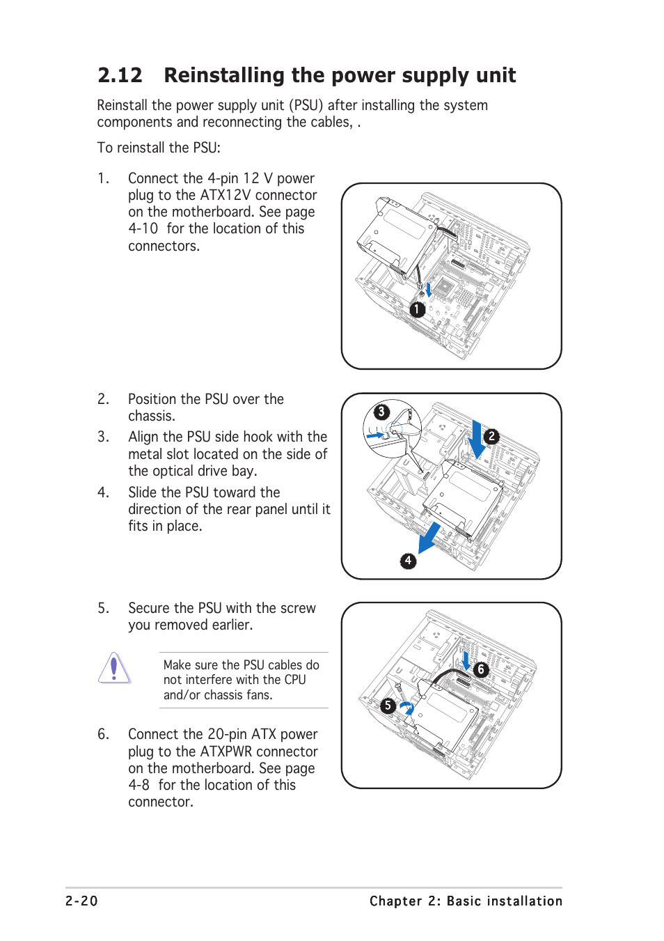 12 reinstalling the power supply unit | Asus T2-AE1 User Manual | Page 38 / 104