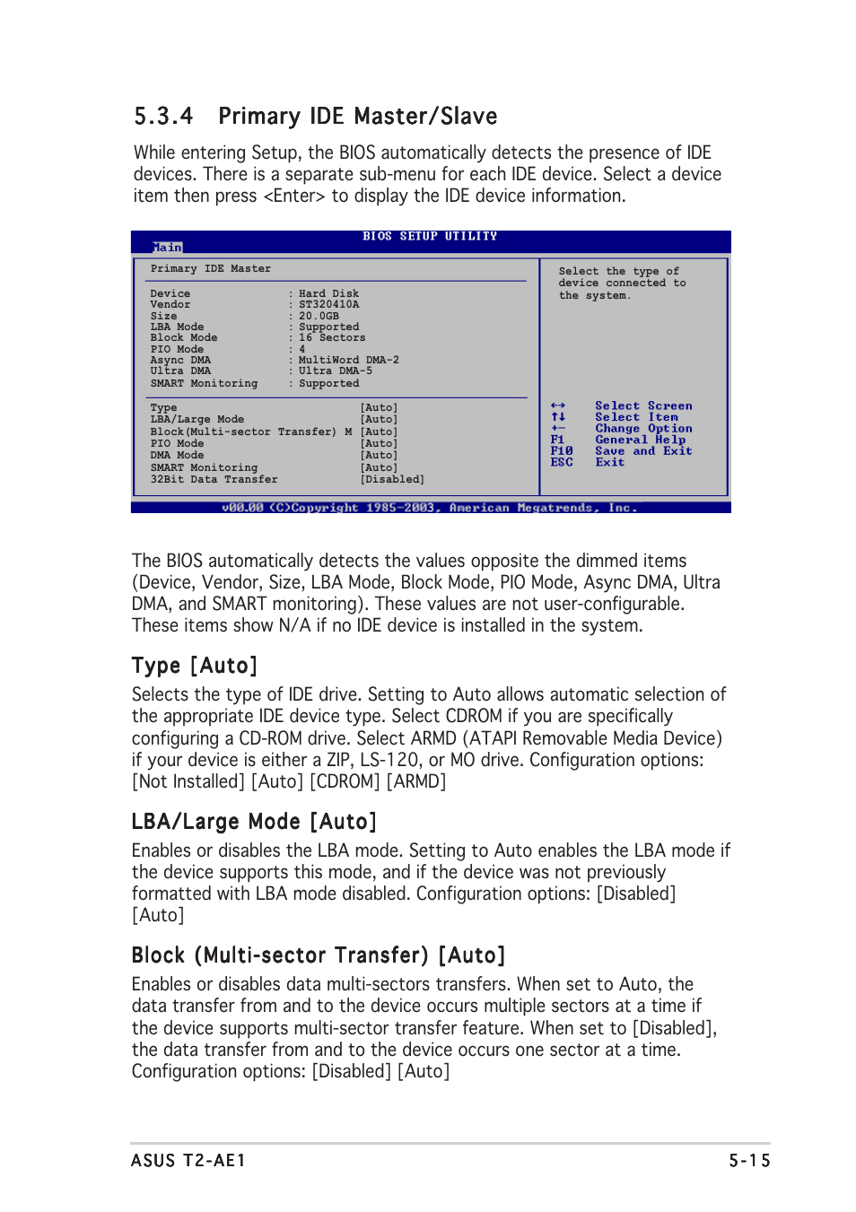 Type [auto, Lba/large mode [auto, Block (multi-sector transfer) [auto | Asus T2-AE1 User Manual | Page 79 / 104