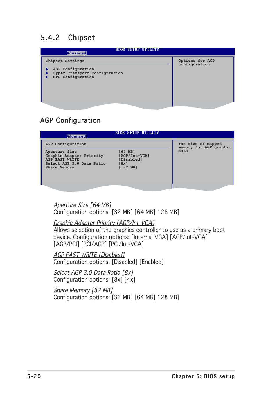 2 chipset chipset chipset chipset chipset, Agp configuration | Asus T2-AE1 User Manual | Page 84 / 104