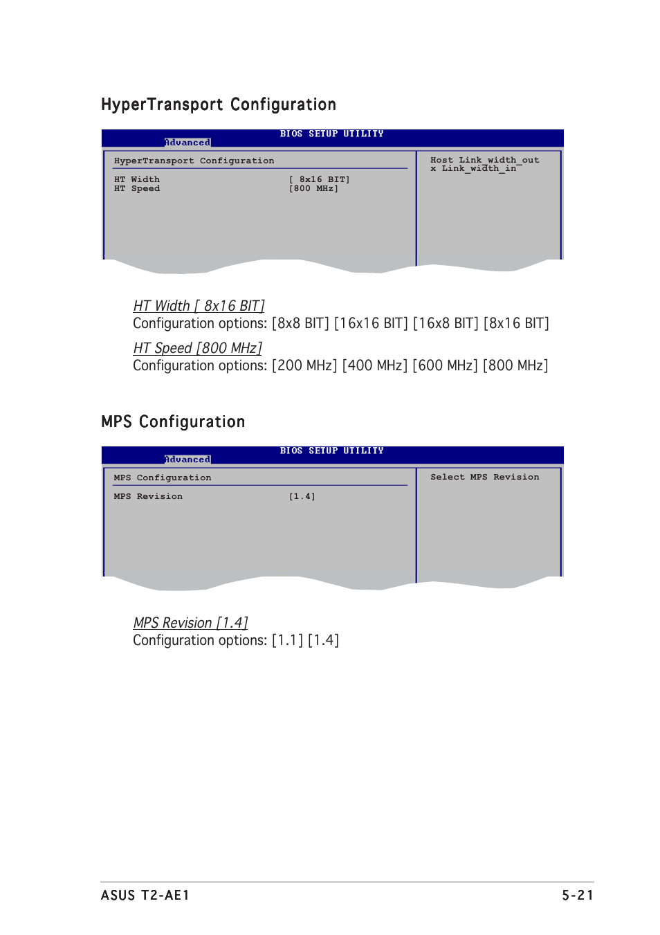 Hypertransport configuration, Mps configuration | Asus T2-AE1 User Manual | Page 85 / 104