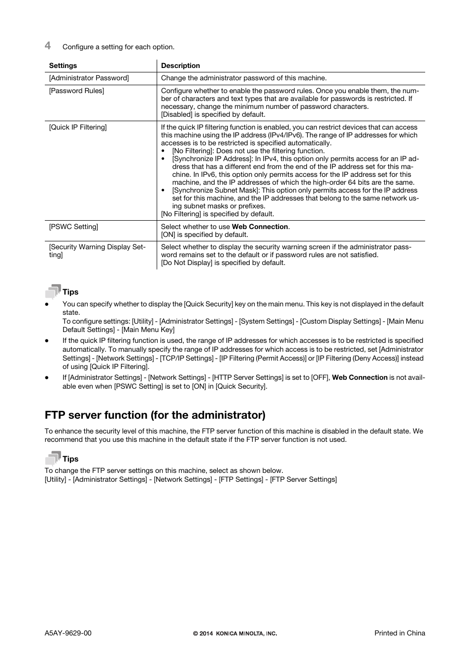 Ftp server function (for the administrator) | Konica Minolta bizhub 454e User Manual | Page 2 / 2