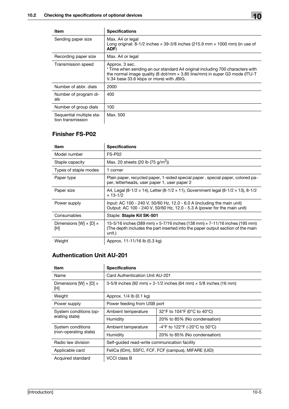 Finisher fs-p02, Authentication unit au-201, Finisher fs-p02 -5 authentication unit au-201 -5 | Konica Minolta bizhub 4050 User Manual | Page 68 / 86