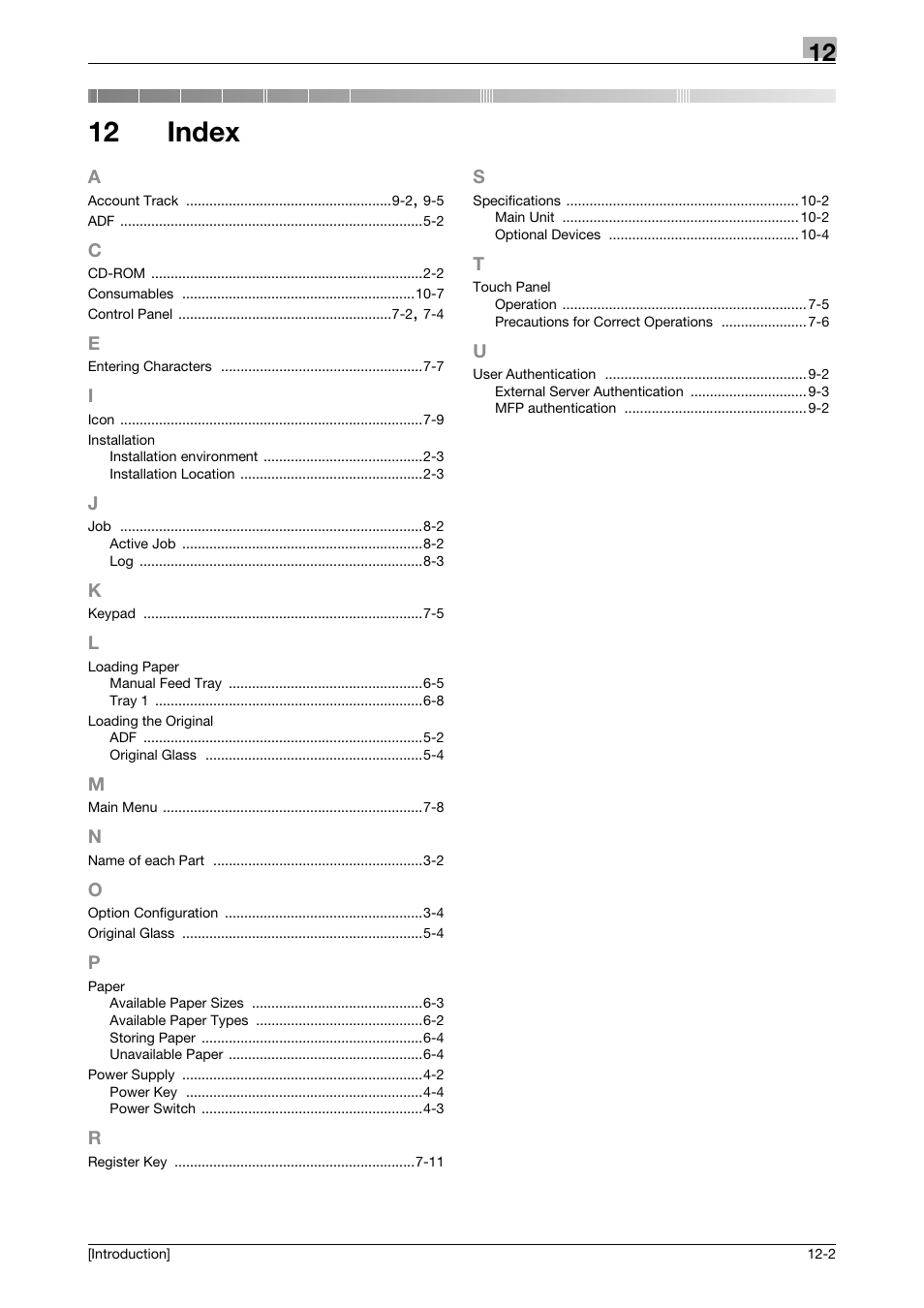 12 index, Index | Konica Minolta bizhub 4050 User Manual | Page 85 / 86