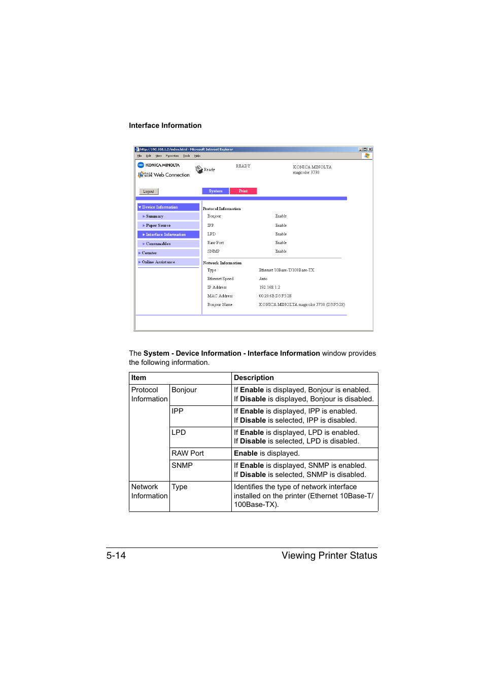 Viewing printer status 5-14 | Konica Minolta magicolor 3730DN User Manual | Page 151 / 185