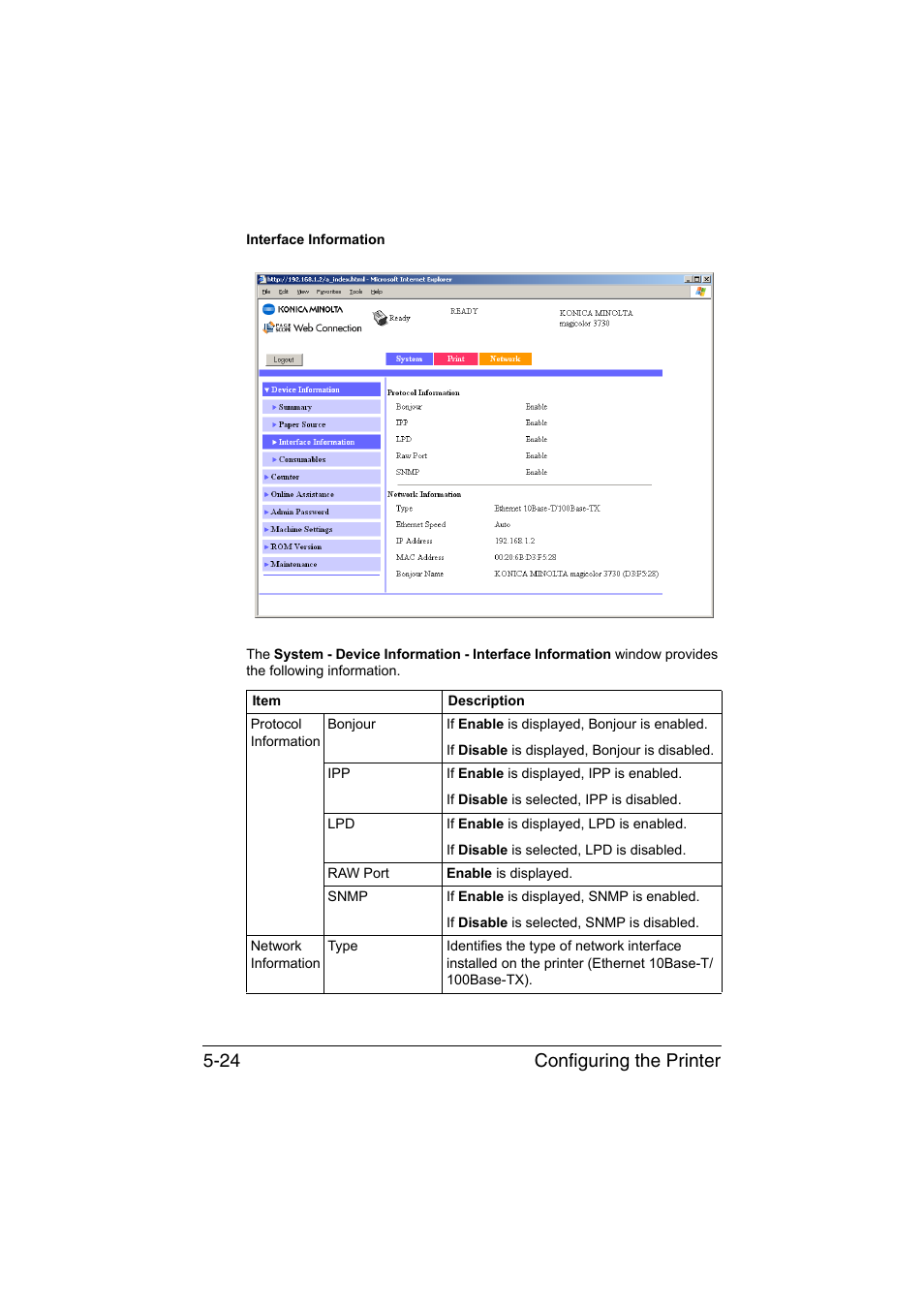 Configuring the printer 5-24 | Konica Minolta magicolor 3730DN User Manual | Page 161 / 185