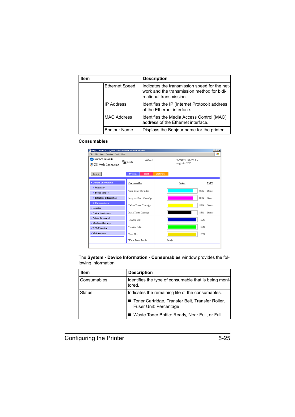 Configuring the printer 5-25 | Konica Minolta magicolor 3730DN User Manual | Page 162 / 185