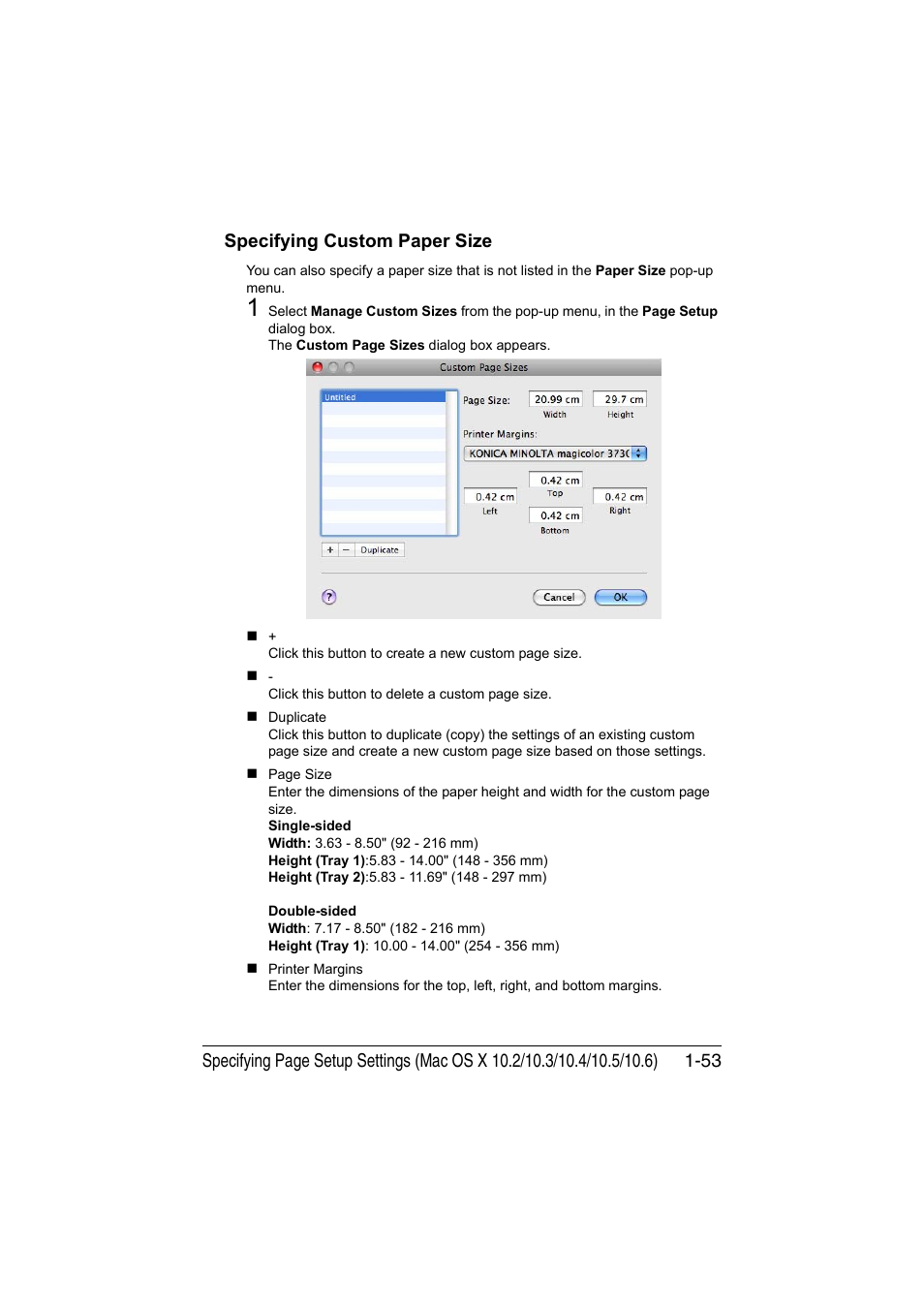Specifying custom paper size, Specifying custom paper size -53 | Konica Minolta magicolor 3730DN User Manual | Page 68 / 185