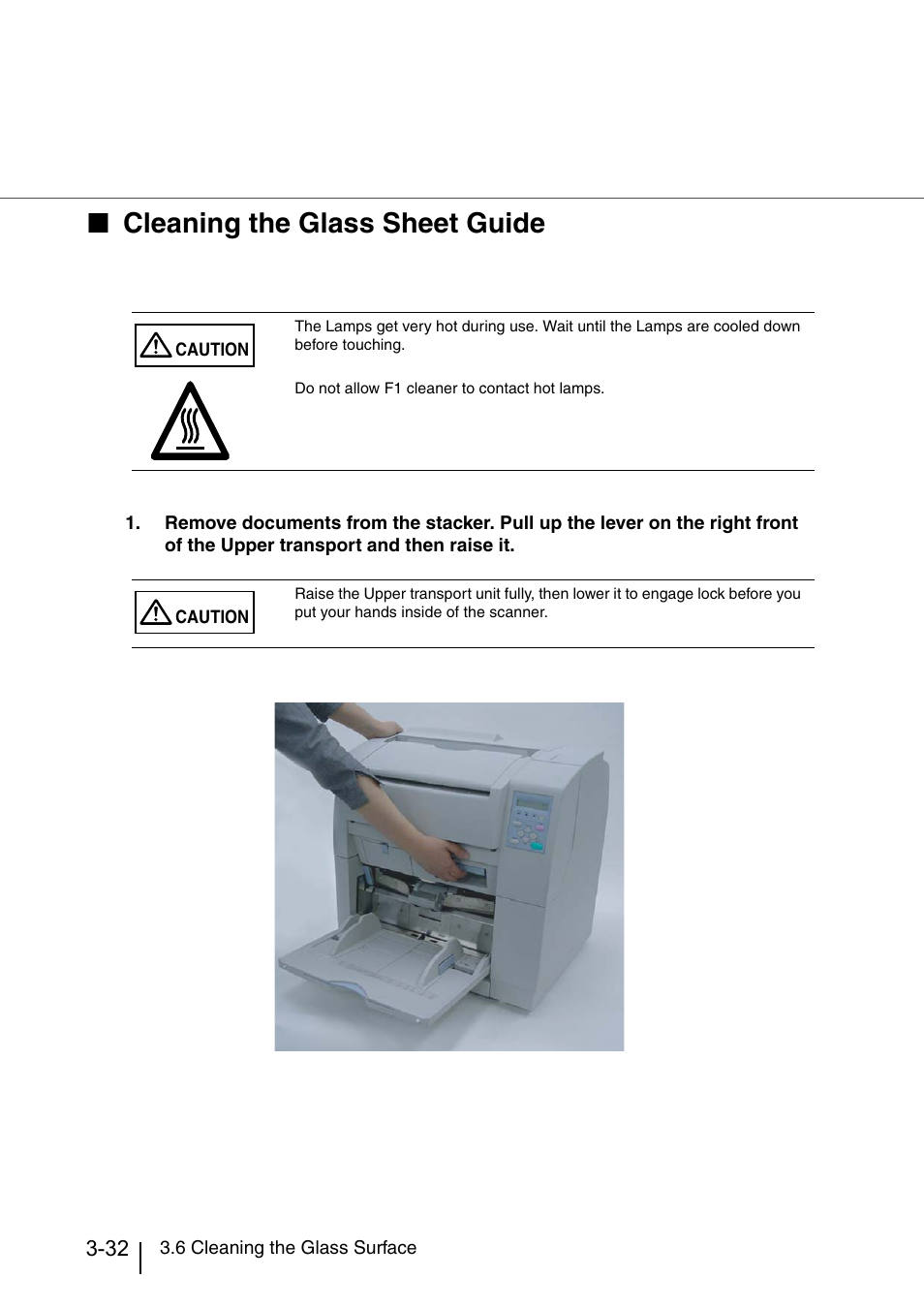 Cleaning the glass sheet guide | Konica Minolta Fujitsu Scanner User Manual | Page 118 / 316