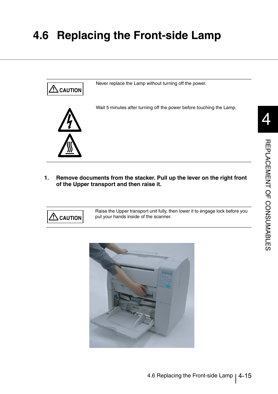6 replacing the front-side lamp, Replacing the front-side lamp -15 | Konica Minolta Fujitsu Scanner User Manual | Page 149 / 316
