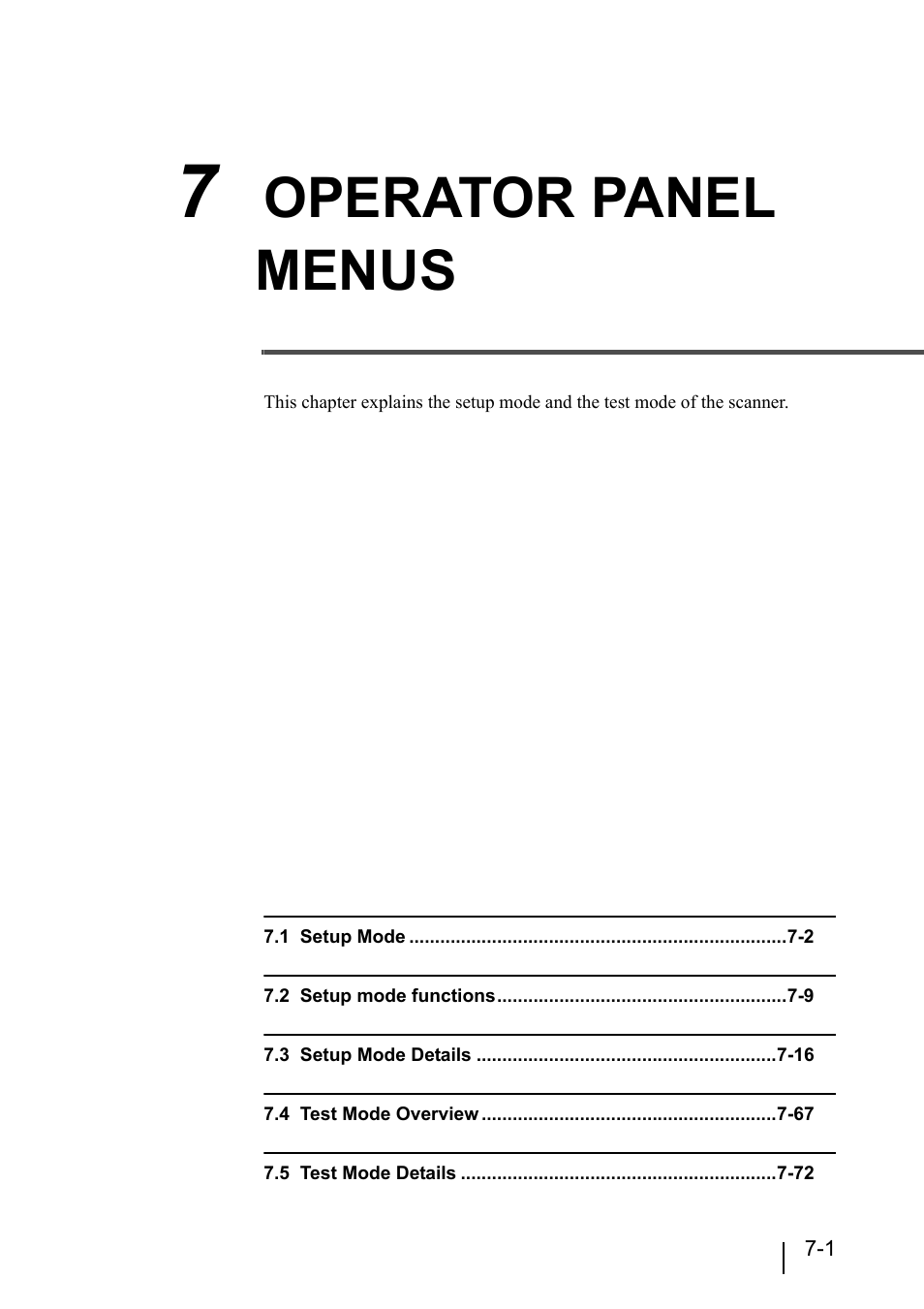 7 operator panel menus, 7 operator panel menus -1, Operator panel menus | Konica Minolta Fujitsu Scanner User Manual | Page 201 / 316