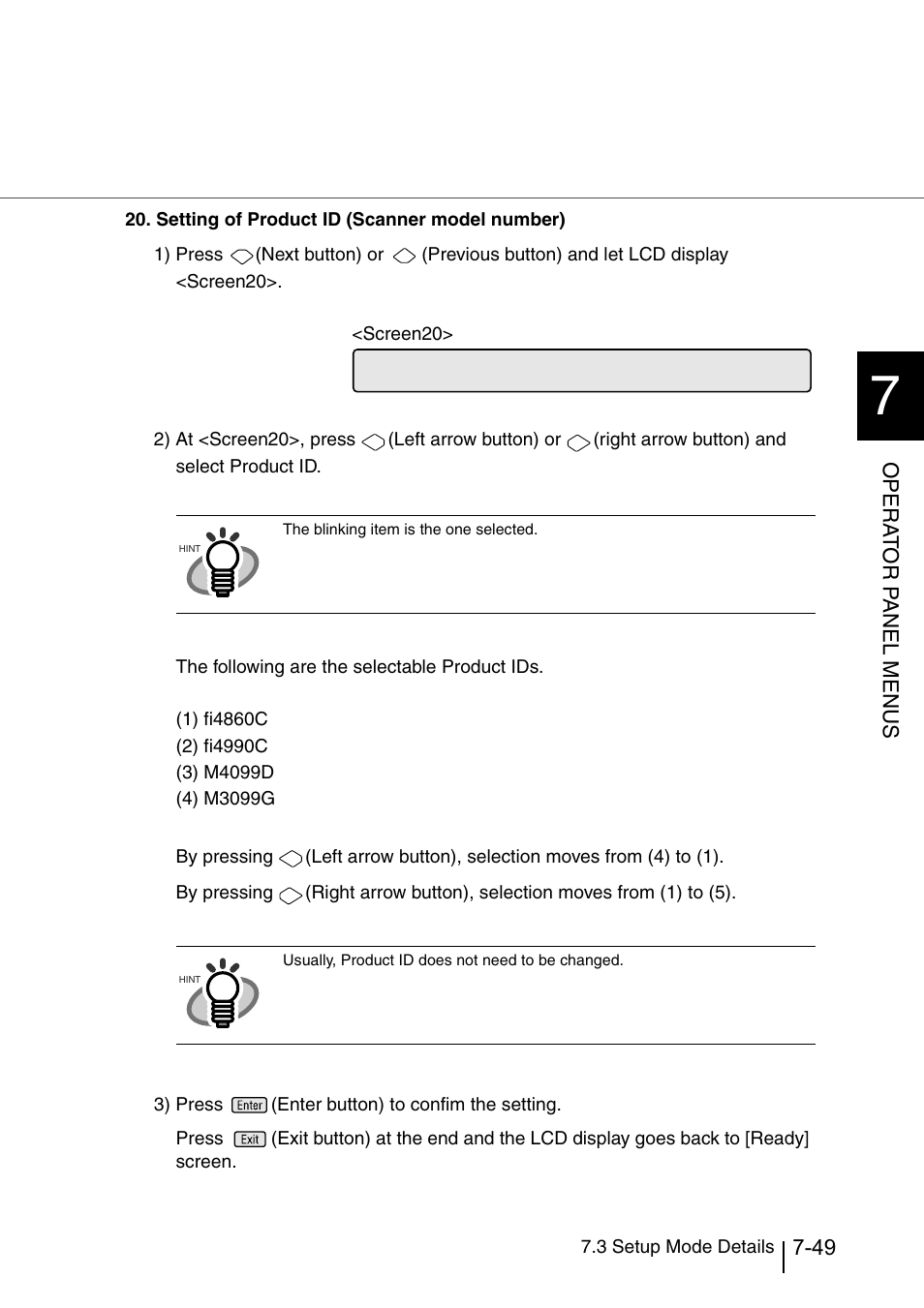 Opera t or p a nel menus | Konica Minolta Fujitsu Scanner User Manual | Page 249 / 316