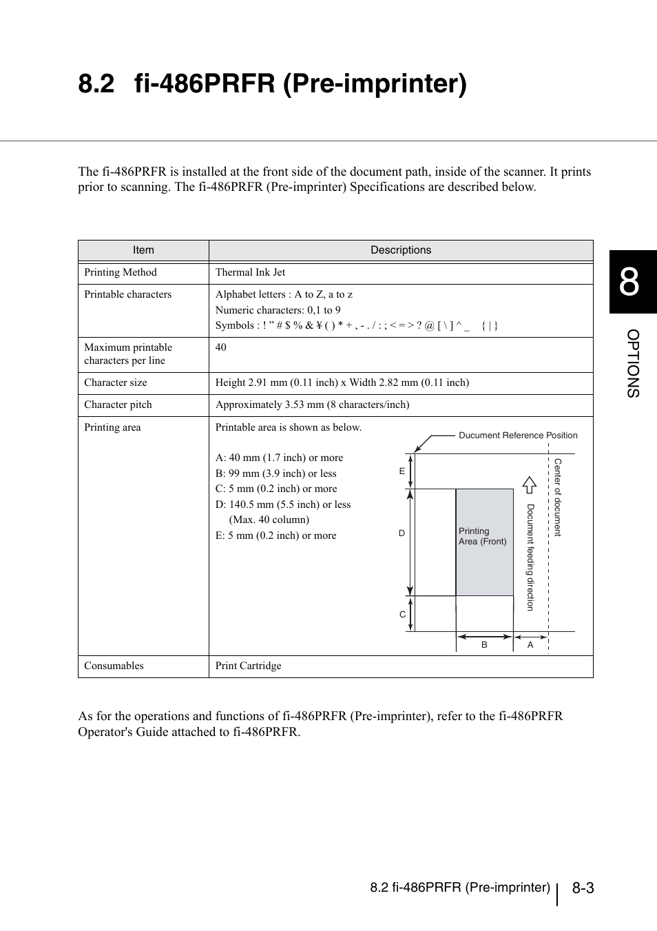 2 fi-486prfr (pre-imprinter), Fi-486prfr (pre-imprinter) -3, Options | Konica Minolta Fujitsu Scanner User Manual | Page 285 / 316