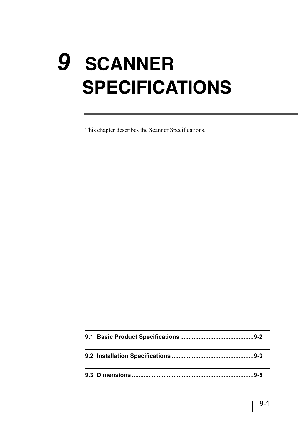 9 scanner specifications, 9 scanner specifications -1, Scanner specifications | Konica Minolta Fujitsu Scanner User Manual | Page 289 / 316