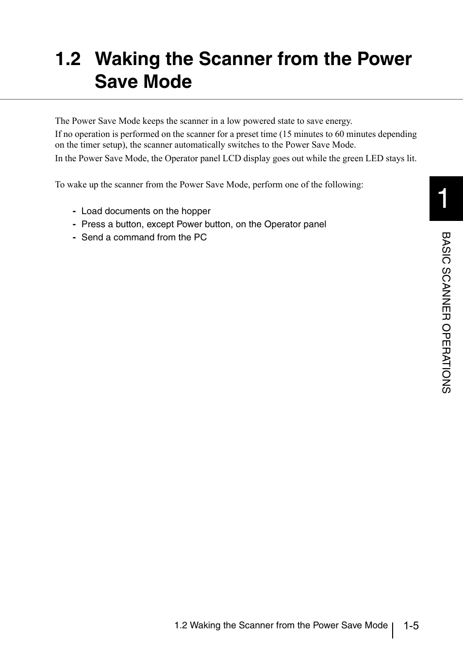 2 waking the scanner from the power save mode, Waking the scanner from the power save mode -5 | Konica Minolta Fujitsu Scanner User Manual | Page 31 / 316