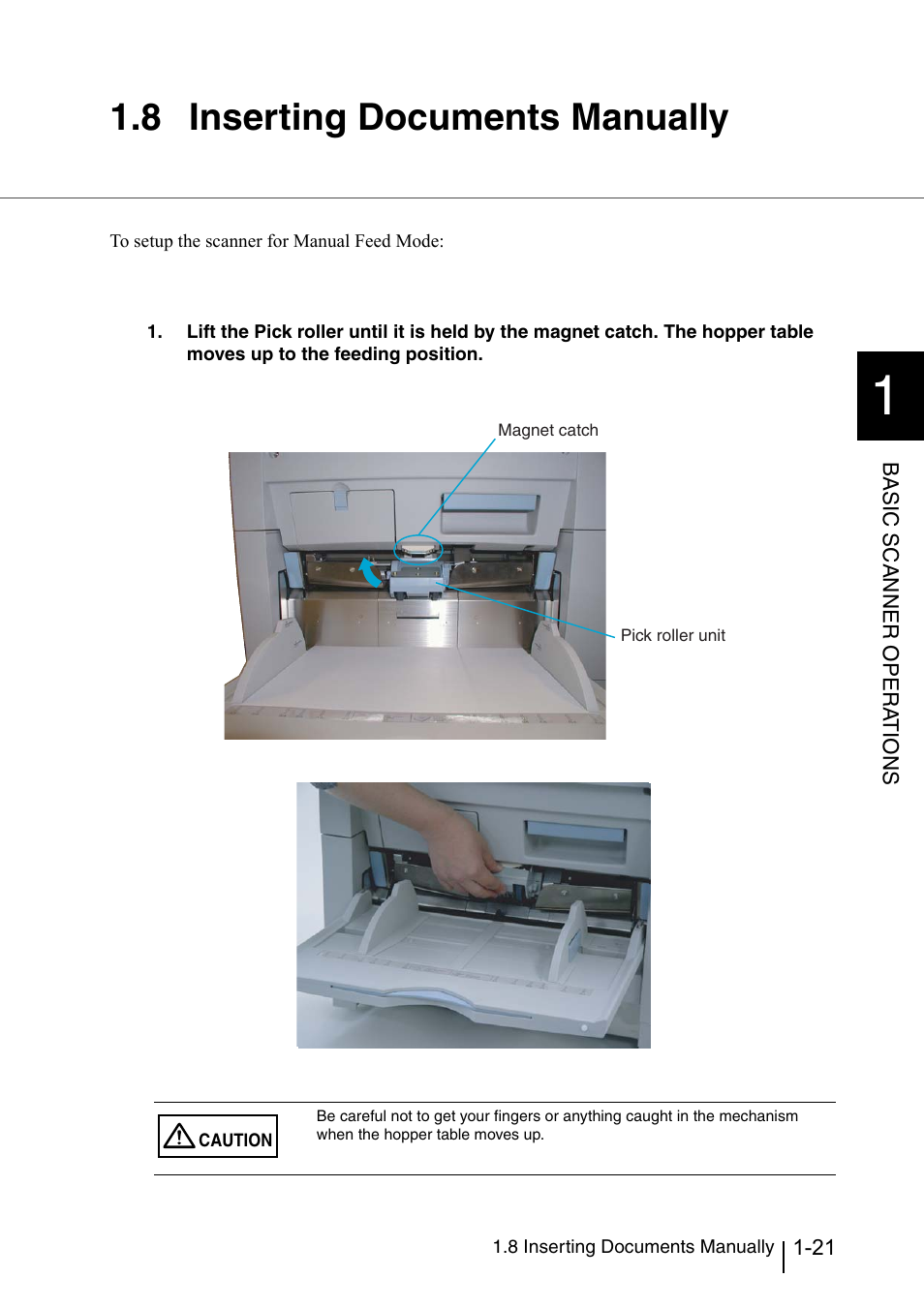 8 inserting documents manually, Inserting documents manually -21 | Konica Minolta Fujitsu Scanner User Manual | Page 47 / 316