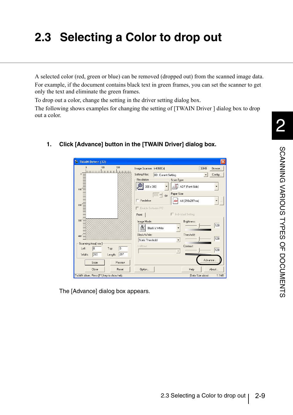 3 selecting a color to drop out, Selecting a color to drop out -9 | Konica Minolta Fujitsu Scanner User Manual | Page 79 / 316