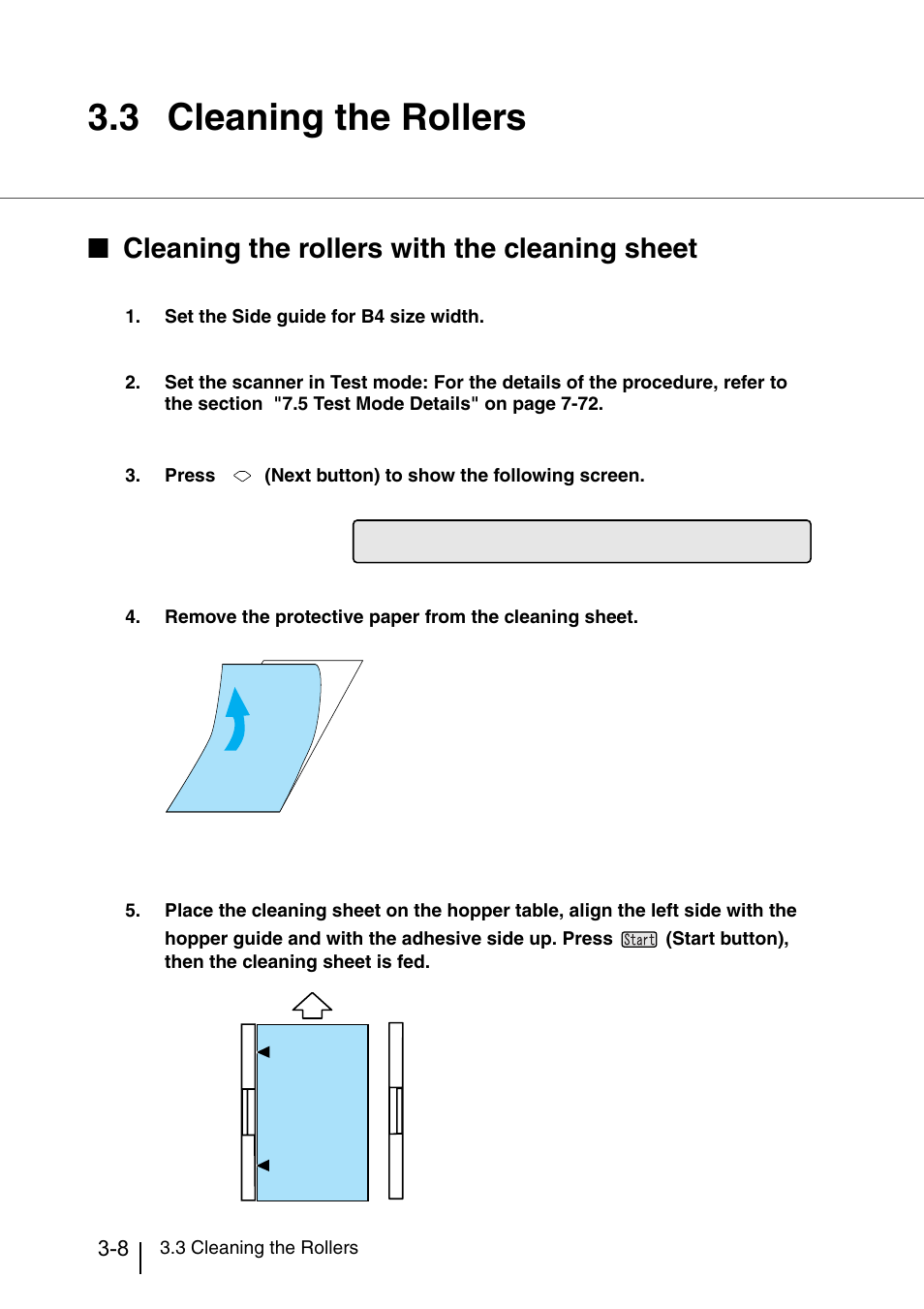 3 cleaning the rollers, Cleaning the rollers -8, Cleaning the rollers with the cleaning sheet | Konica Minolta Fujitsu Scanner User Manual | Page 94 / 316