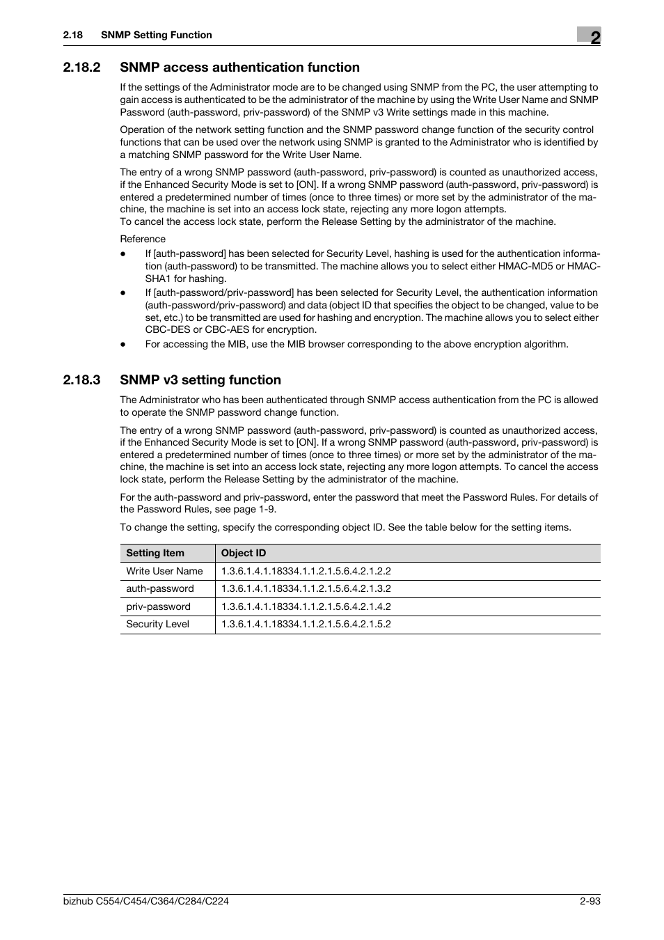 2 snmp access authentication function, 3 snmp v3 setting function, Snmp access authentication function -93 | Snmp v3 setting function -93 | Konica Minolta bizhub C364 User Manual | Page 109 / 195