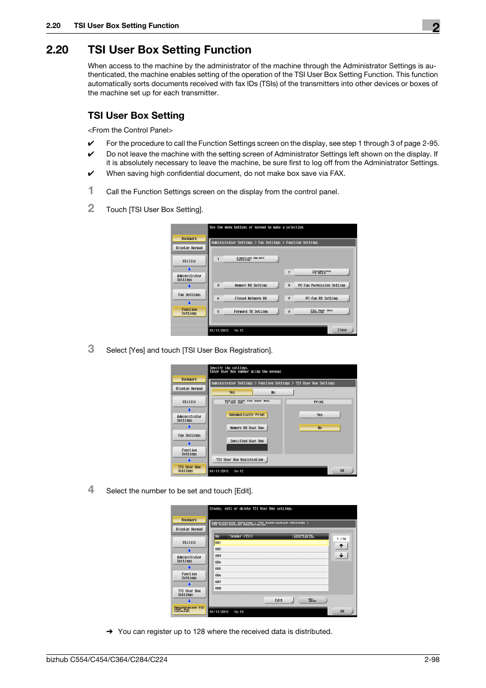 20 tsi user box setting function, Tsi user box setting | Konica Minolta bizhub C364 User Manual | Page 114 / 195