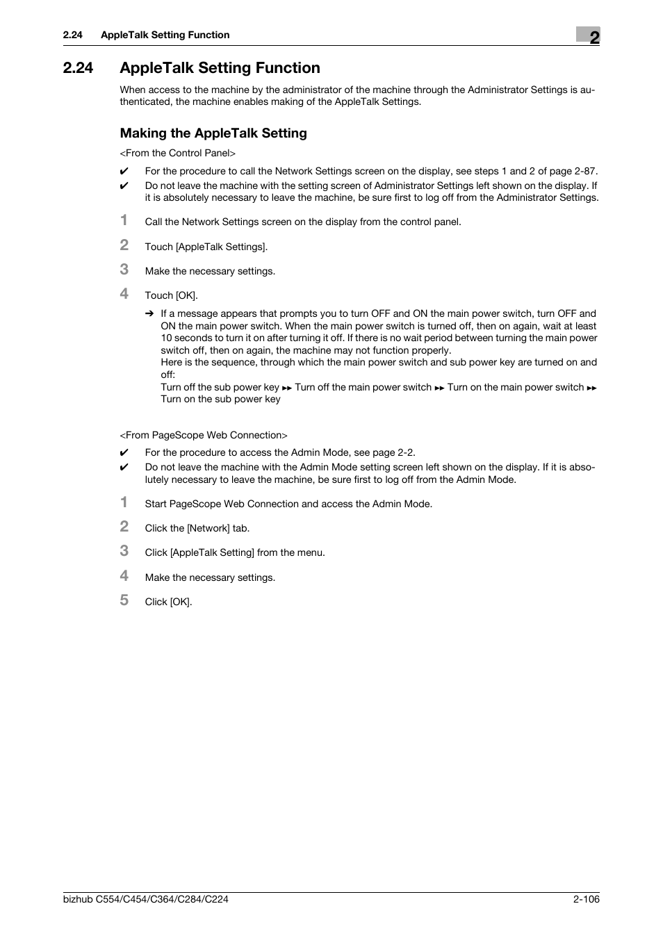 24 appletalk setting function, Making the appletalk setting | Konica Minolta bizhub C364 User Manual | Page 122 / 195