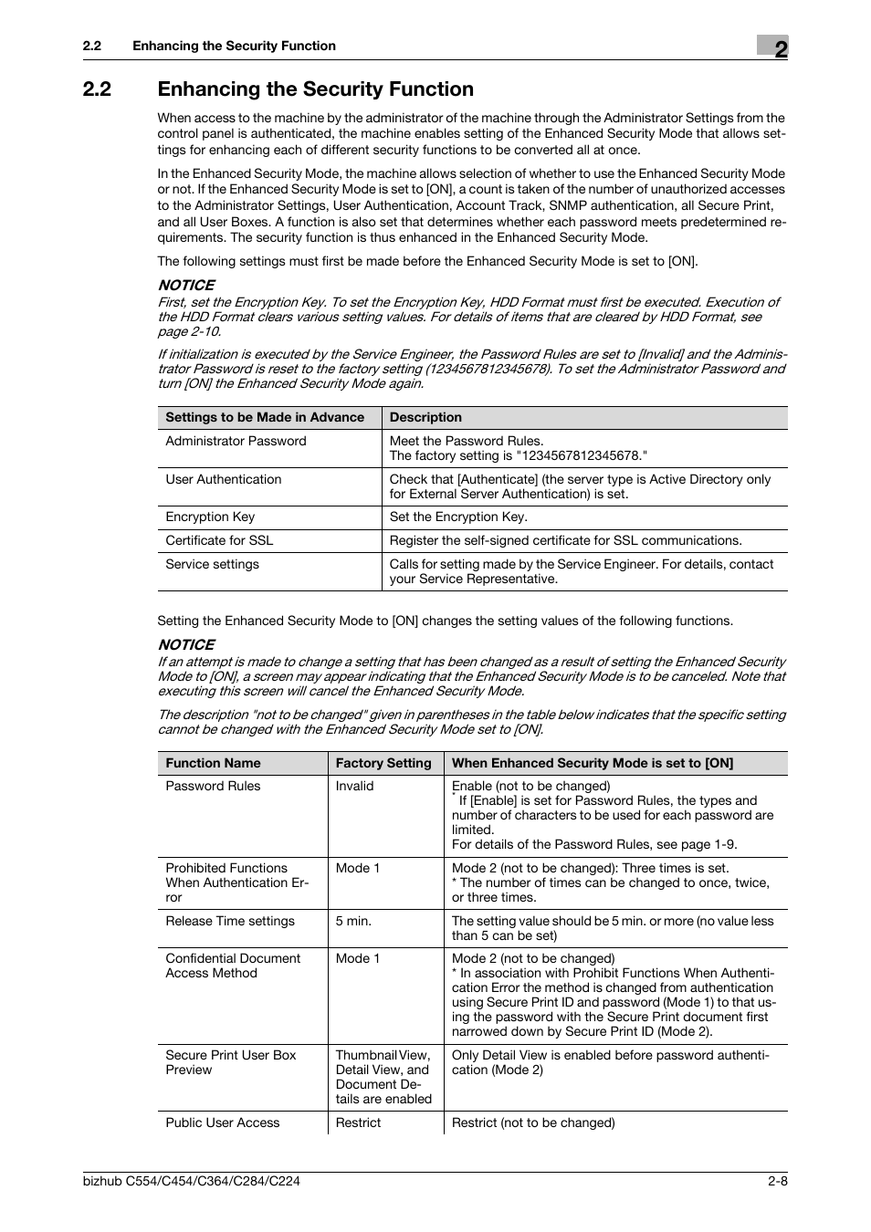 2 enhancing the security function, Enhancing the security function -8 | Konica Minolta bizhub C364 User Manual | Page 24 / 195