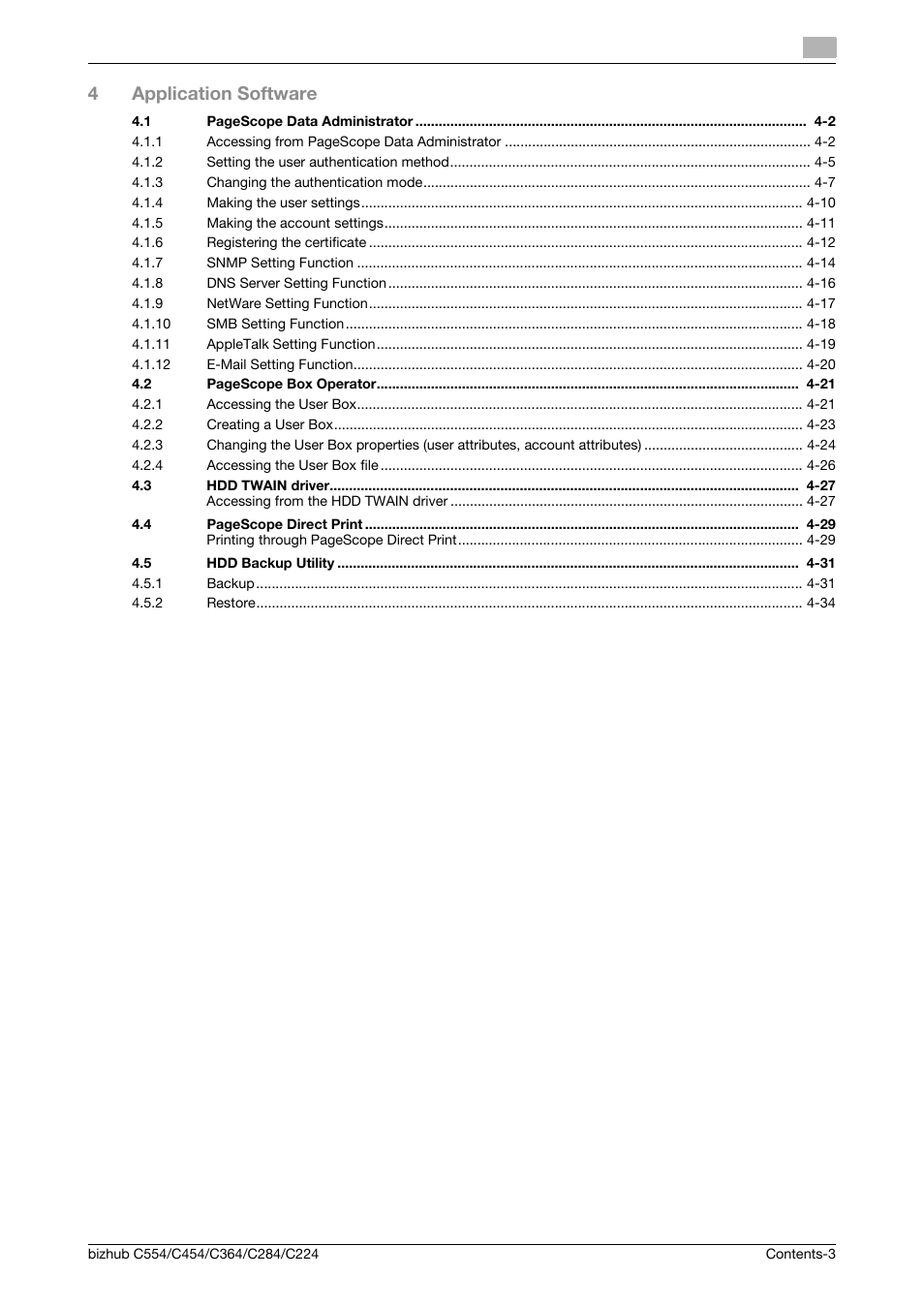 4application software | Konica Minolta bizhub C364 User Manual | Page 4 / 195