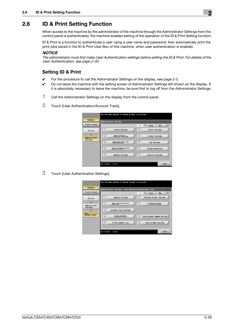 6 id & print setting function, Setting id & print | Konica Minolta bizhub C364 User Manual | Page 42 / 195