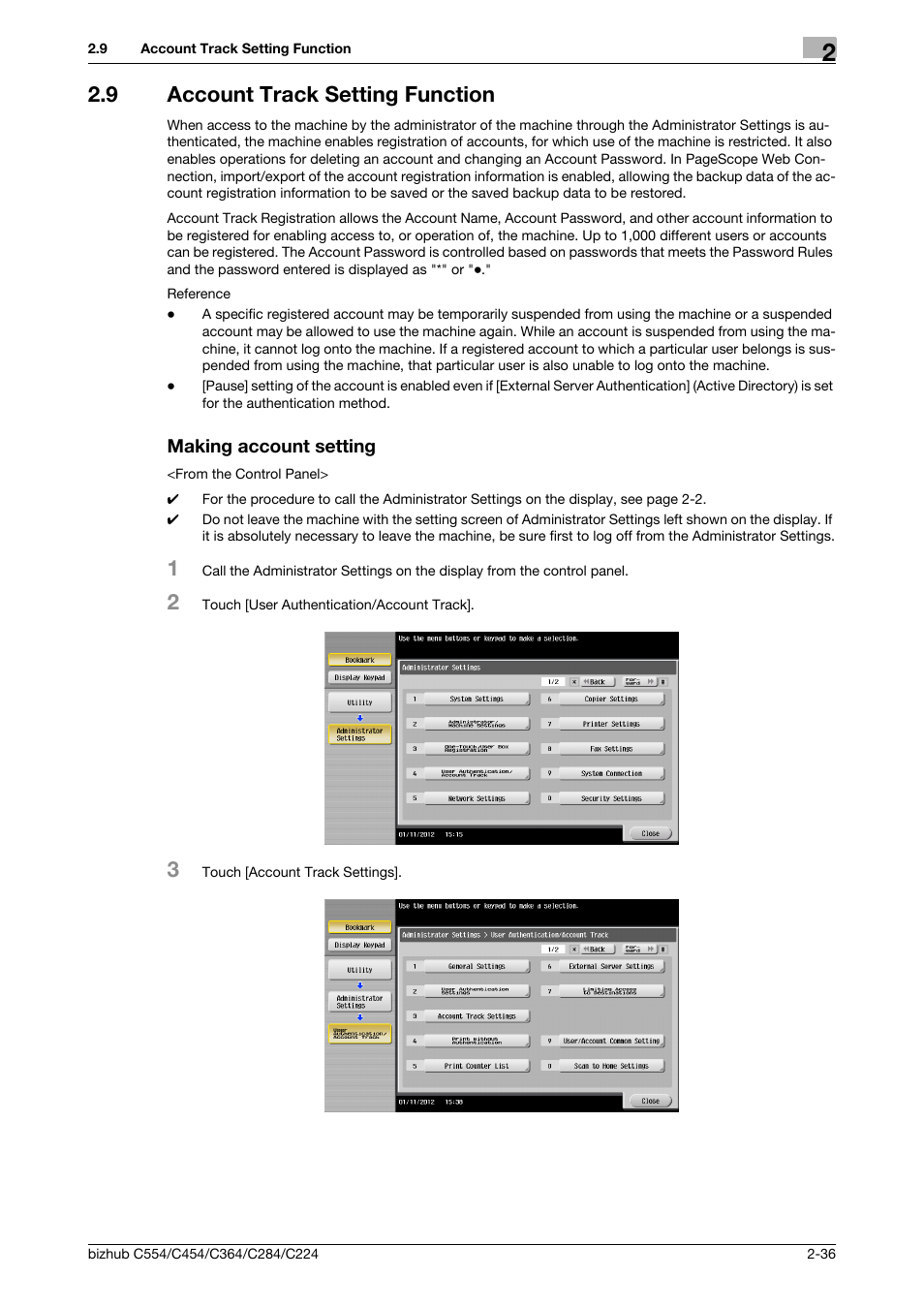 9 account track setting function, Making account setting | Konica Minolta bizhub C364 User Manual | Page 52 / 195