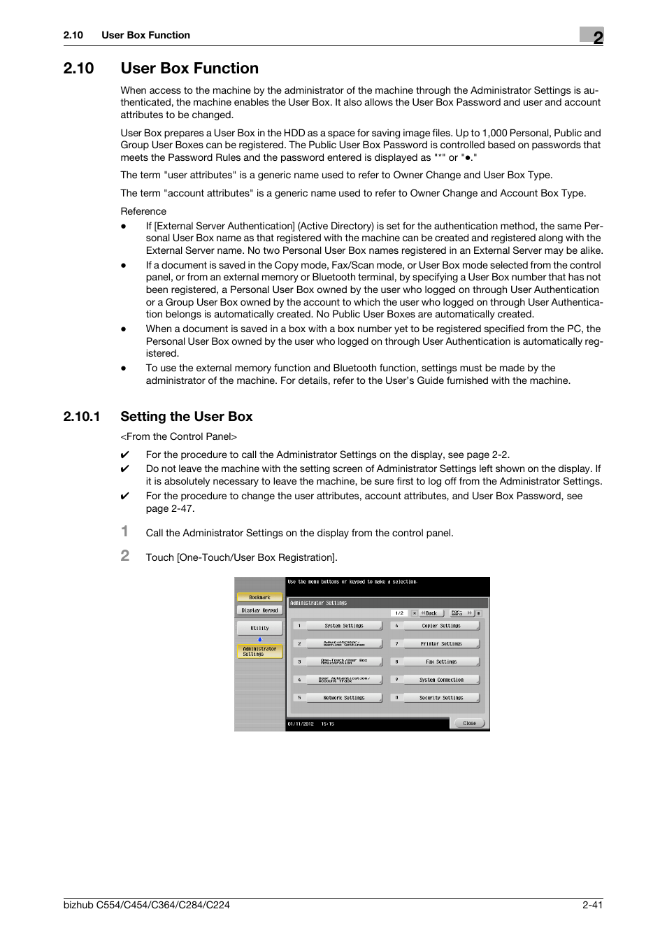 10 user box function, 1 setting the user box, User box function -41 | Setting the user box -41 | Konica Minolta bizhub C364 User Manual | Page 57 / 195