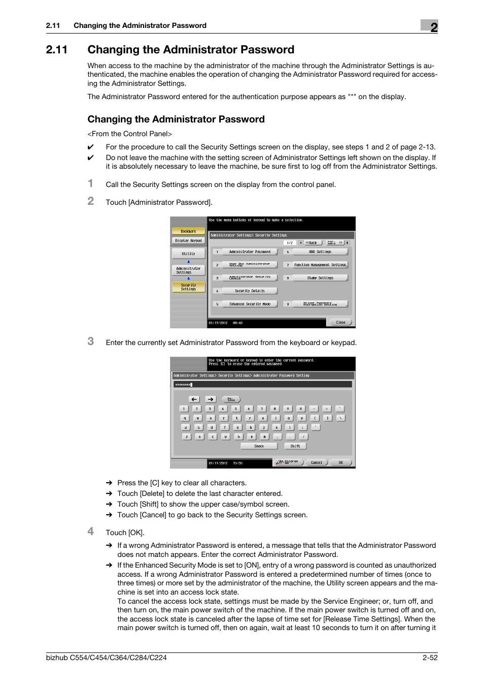 11 changing the administrator password, Changing the administrator password | Konica Minolta bizhub C364 User Manual | Page 68 / 195