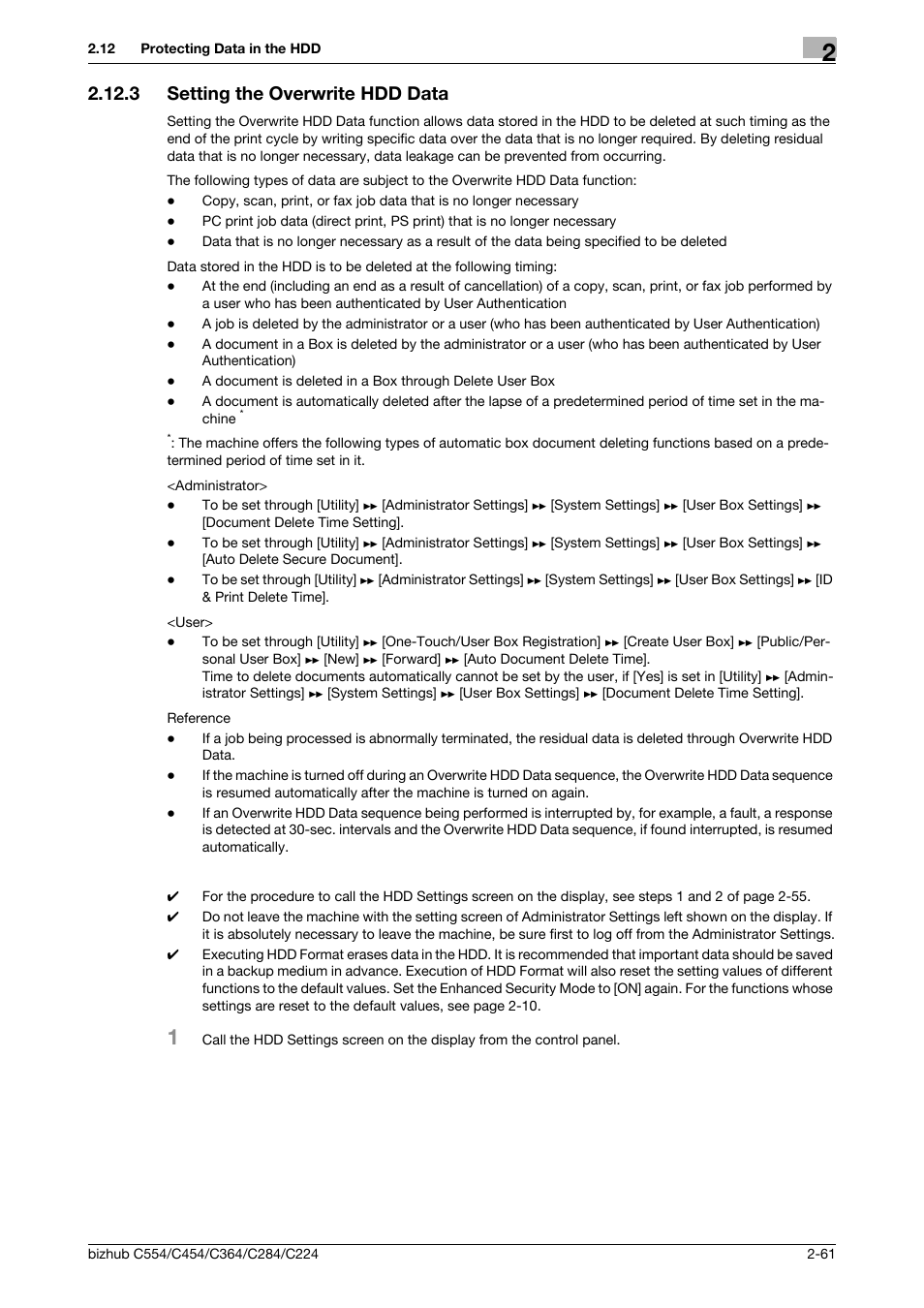 3 setting the overwrite hdd data, Setting the overwrite hdd data -61 | Konica Minolta bizhub C364 User Manual | Page 77 / 195