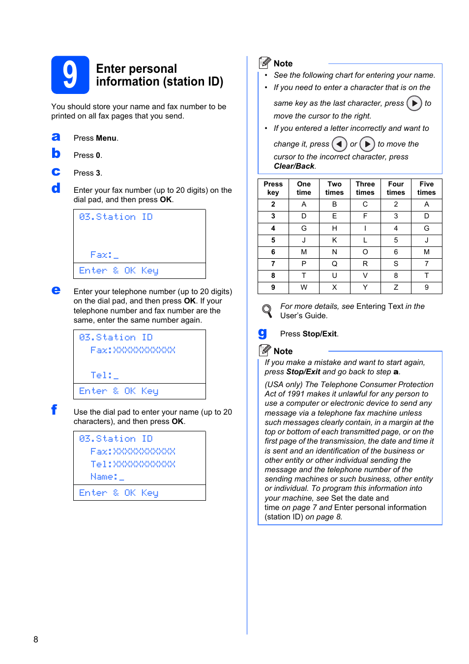 9 enter personal information (station id), Enter personal information (station id) | Konica Minolta bizhub 20 User Manual | Page 8 / 31