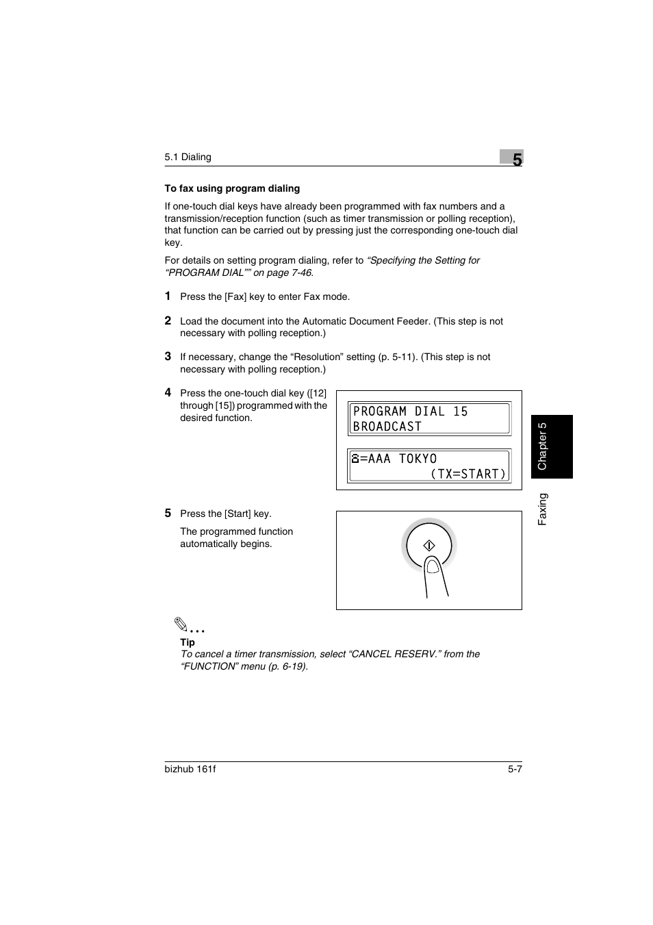 To fax using program dialing, To fax using program dialing -7 | Konica Minolta bizhub 161f User Manual | Page 110 / 284