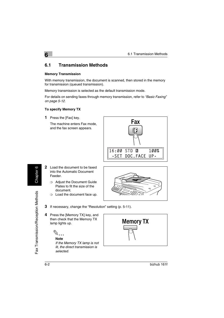 1 transmission methods, Memory transmission, To specify memory tx | Transmission methods -2, Memory transmission -2 to specify memory tx -2 | Konica Minolta bizhub 161f User Manual | Page 121 / 284