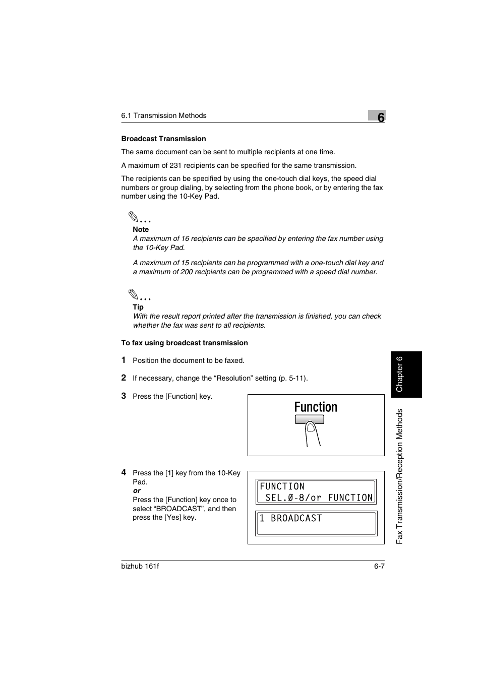 Broadcast transmission, To fax using broadcast transmission | Konica Minolta bizhub 161f User Manual | Page 126 / 284