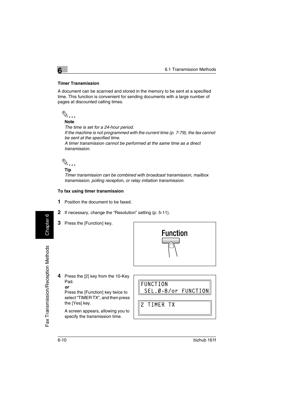 Timer transmission, To fax using timer transmission | Konica Minolta bizhub 161f User Manual | Page 129 / 284