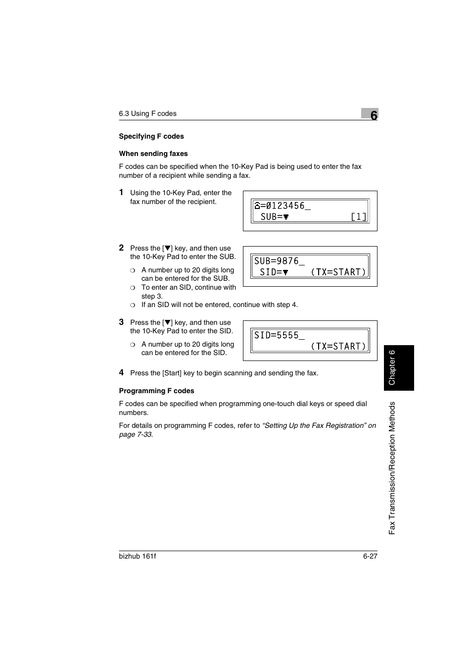 Specifying f codes, When sending faxes, Programming f codes | Konica Minolta bizhub 161f User Manual | Page 146 / 284