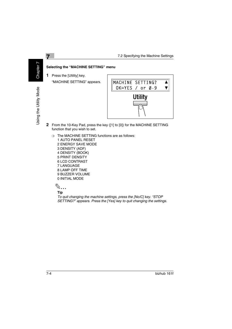 Selecting the “machine setting” menu, Selecting the “machine setting” menu -4, Selecting the “machine setting” menu” on | Konica Minolta bizhub 161f User Manual | Page 151 / 284