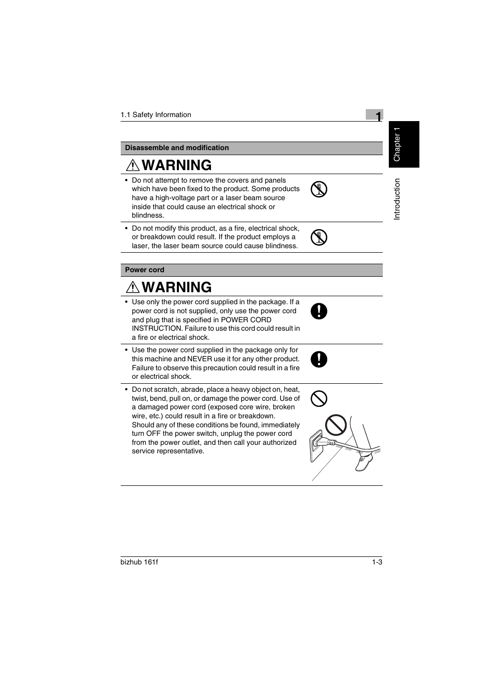 Warning | Konica Minolta bizhub 161f User Manual | Page 16 / 284